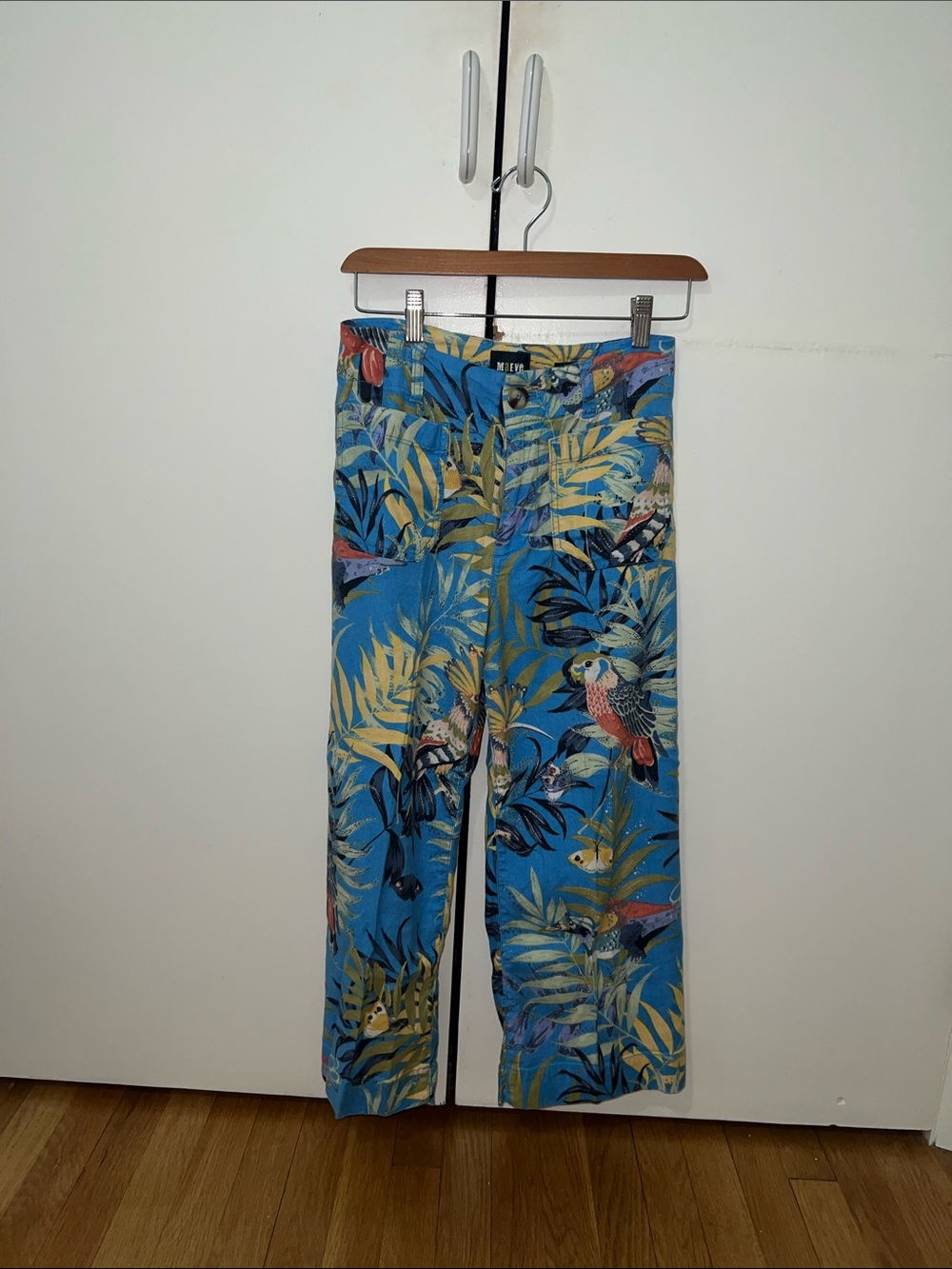Anthropologie Blue Tropical Parrot Wide-Leg Pants